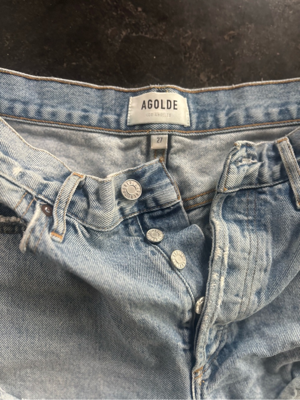 Agolde Light Wash Distressed High-Rise Denim Shorts - Picture 2 of 3